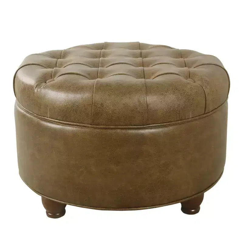 Grand pouf de rangement rond touffeté - HomePop