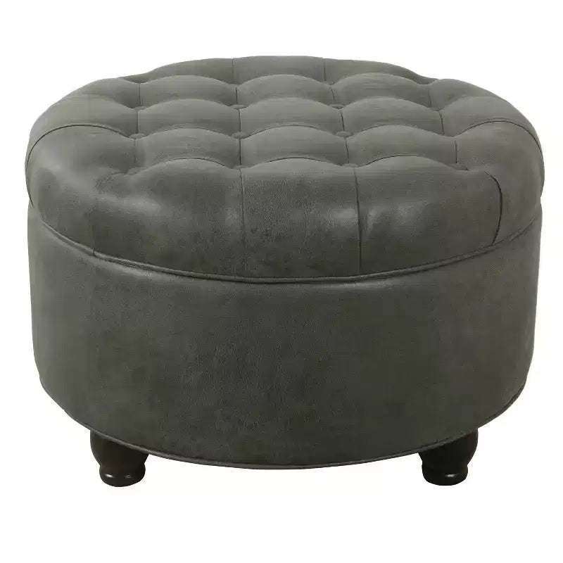Grand pouf de rangement rond touffeté - HomePop