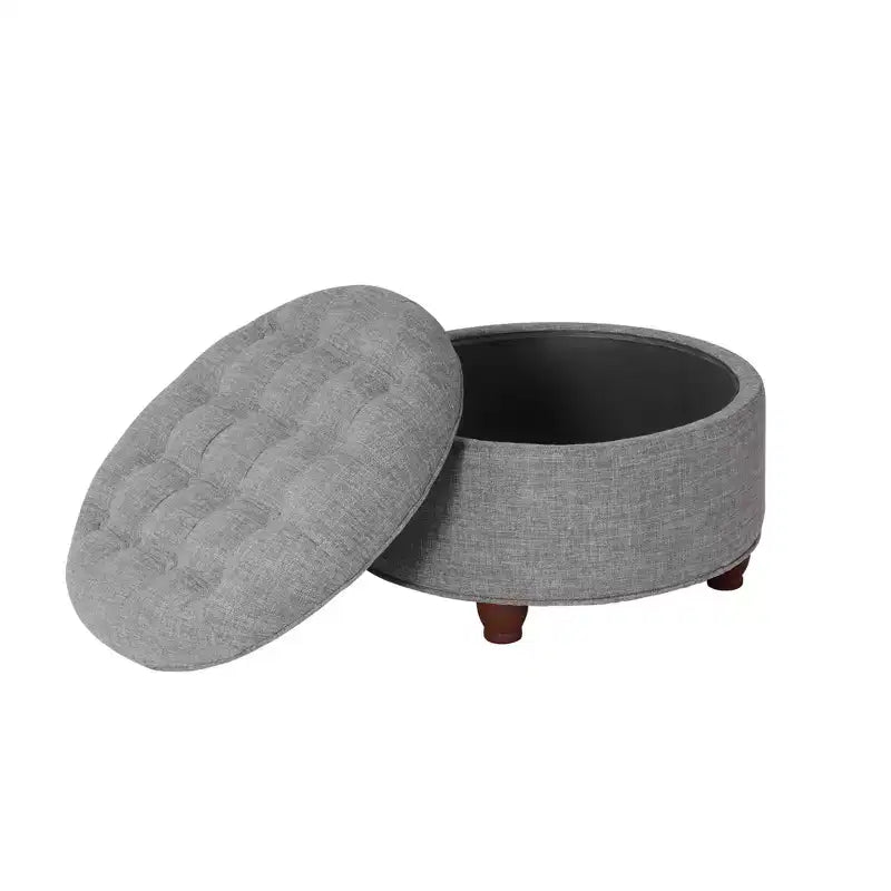 Grand pouf de rangement rond touffeté - HomePop