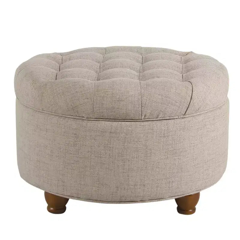 Grand pouf de rangement rond touffeté - HomePop