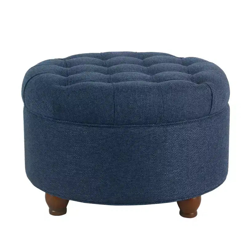 Grand pouf de rangement rond touffeté - HomePop