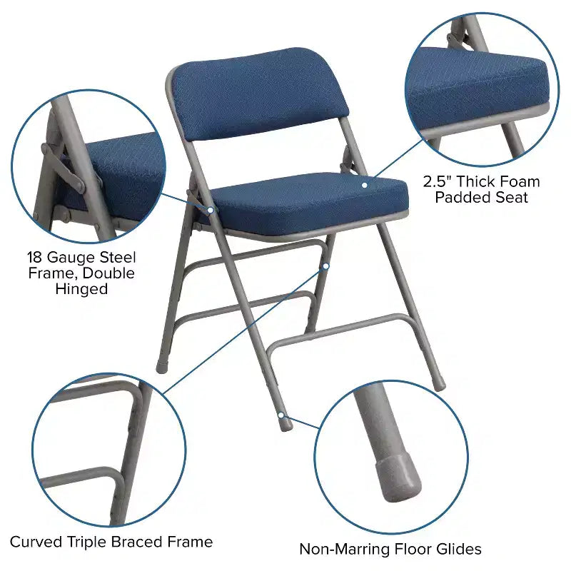 Flash Furniture Lot de 2 chaises pliantes en métal avec triple renfort et charnières, revêtement en tissu incurvé, série HERCULES Premium