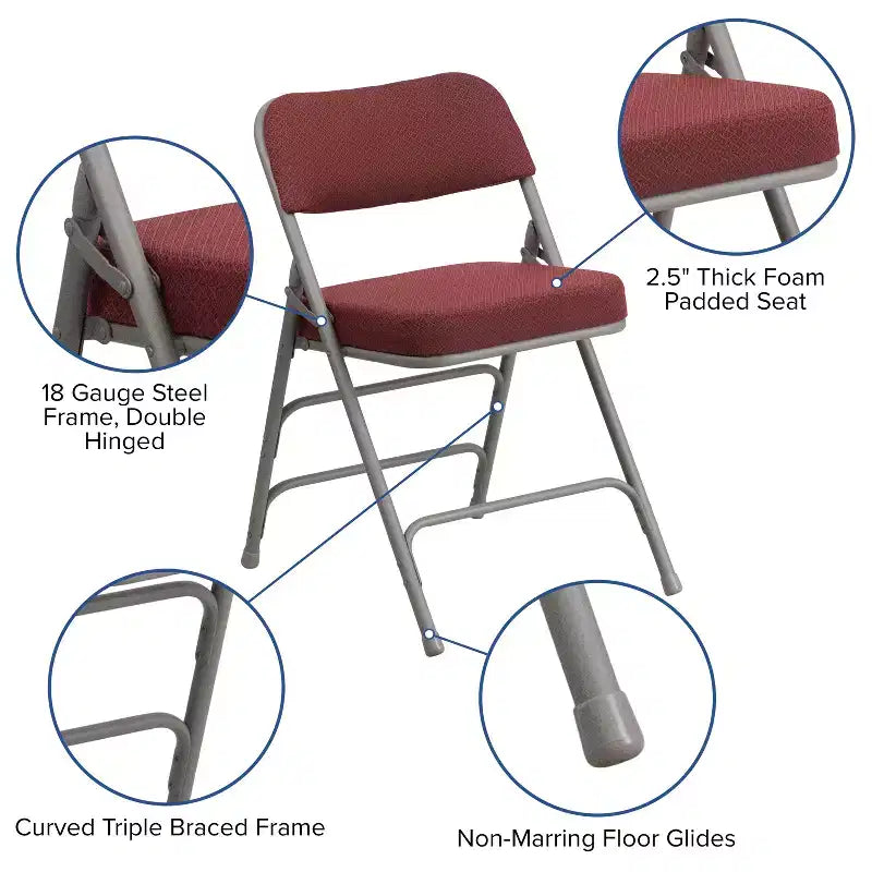Flash Furniture Lot de 2 chaises pliantes en métal avec triple renfort et charnières, revêtement en tissu incurvé, série HERCULES Premium