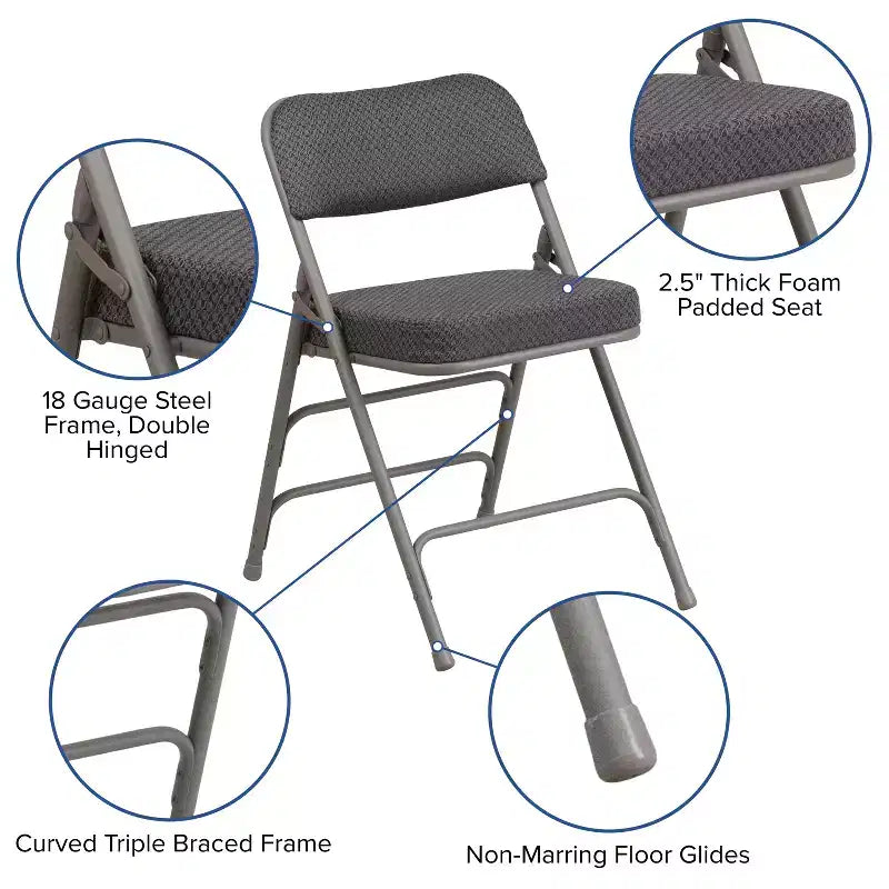 Flash Furniture Lot de 2 chaises pliantes en métal avec triple renfort et charnières, revêtement en tissu incurvé, série HERCULES Premium