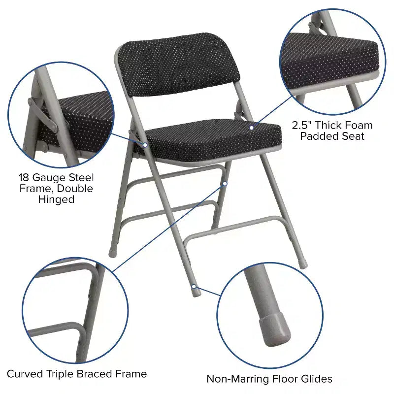 Flash Furniture Lot de 2 chaises pliantes en métal avec triple renfort et charnières, revêtement en tissu incurvé, série HERCULES Premium