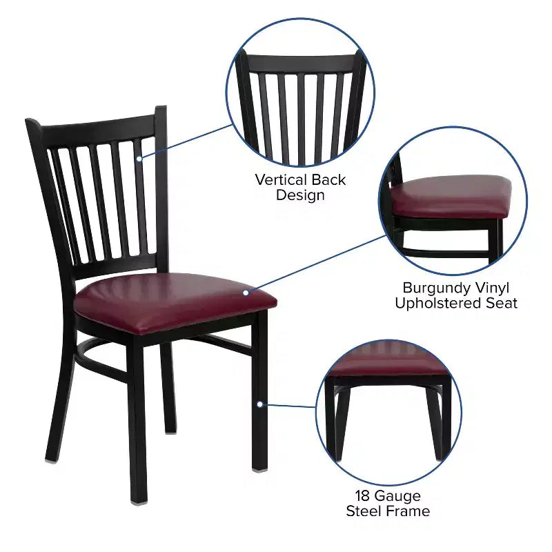 Chaise de restaurant en métal noir à dossier vertical Flash Furniture