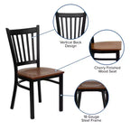 Chaise de restaurant en métal noir à dossier vertical Flash Furniture