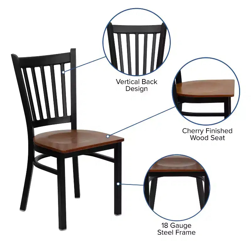 Chaise de restaurant en métal noir à dossier vertical Flash Furniture