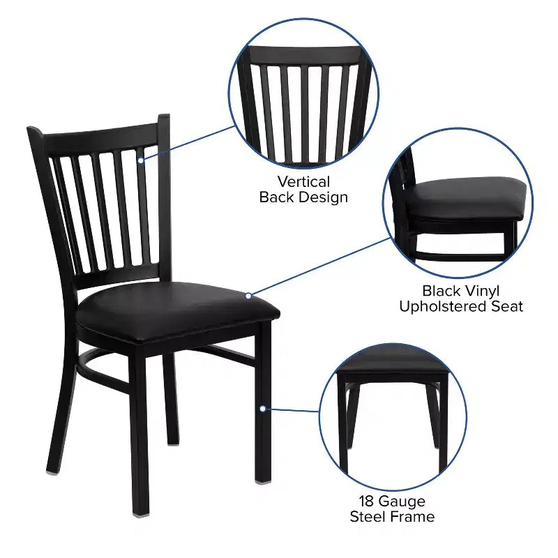 Chaise de restaurant en métal noir à dossier vertical Flash Furniture