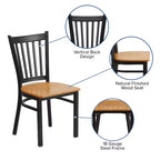 Chaise de restaurant en métal noir à dossier vertical Flash Furniture