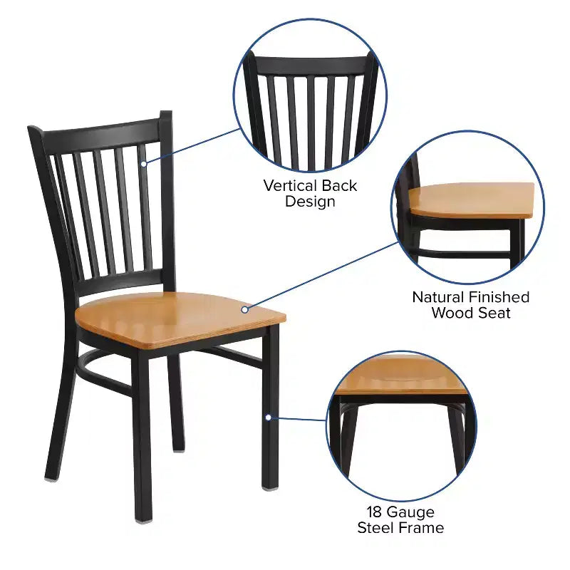 Chaise de restaurant en métal noir à dossier vertical Flash Furniture
