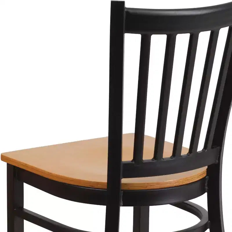 Chaise de restaurant en métal noir à dossier vertical Flash Furniture