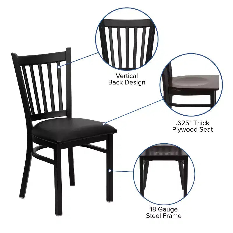 Chaise de restaurant en métal noir à dossier vertical Flash Furniture