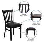 Chaise de restaurant en métal noir à dossier vertical Flash Furniture