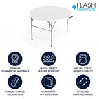 Table pliante de banquet et d'événement Flash Furniture Freeman ronde de 4 pieds en plastique blanc granit avec poignée de transport