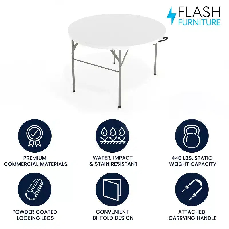 Table pliante de banquet et d'événement Flash Furniture Freeman ronde de 4 pieds en plastique blanc granit avec poignée de transport