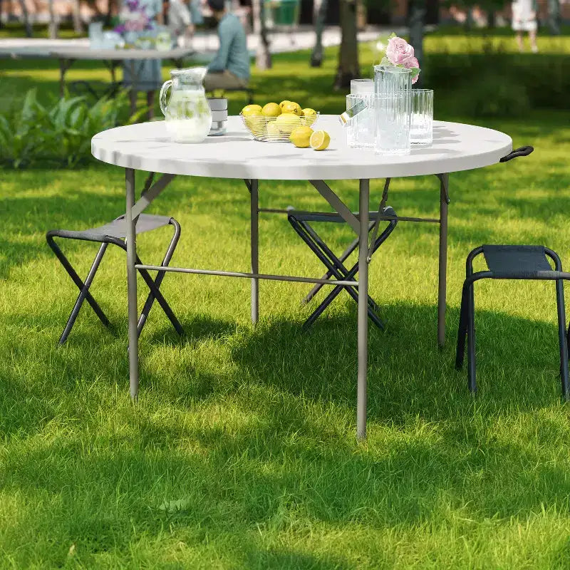 Table pliante de banquet et d'événement Flash Furniture Freeman ronde de 4 pieds en plastique blanc granit avec poignée de transport