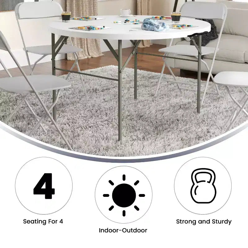Table pliante de banquet et d'événement Flash Furniture Freeman ronde de 4 pieds en plastique blanc granit avec poignée de transport