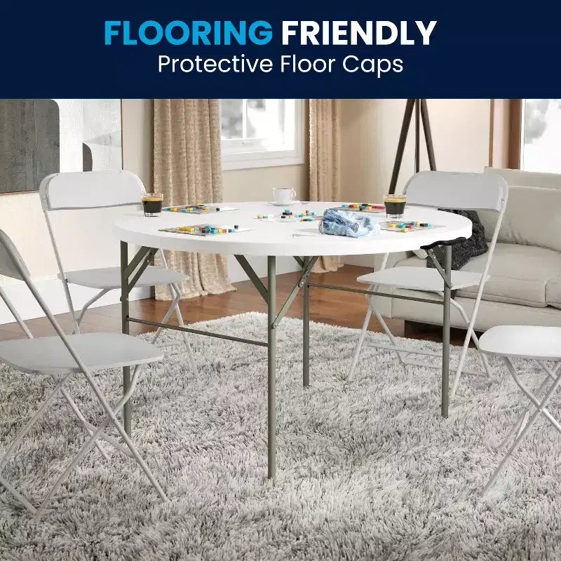 Table pliante de banquet et d'événement Flash Furniture Freeman ronde de 4 pieds en plastique blanc granit avec poignée de transport