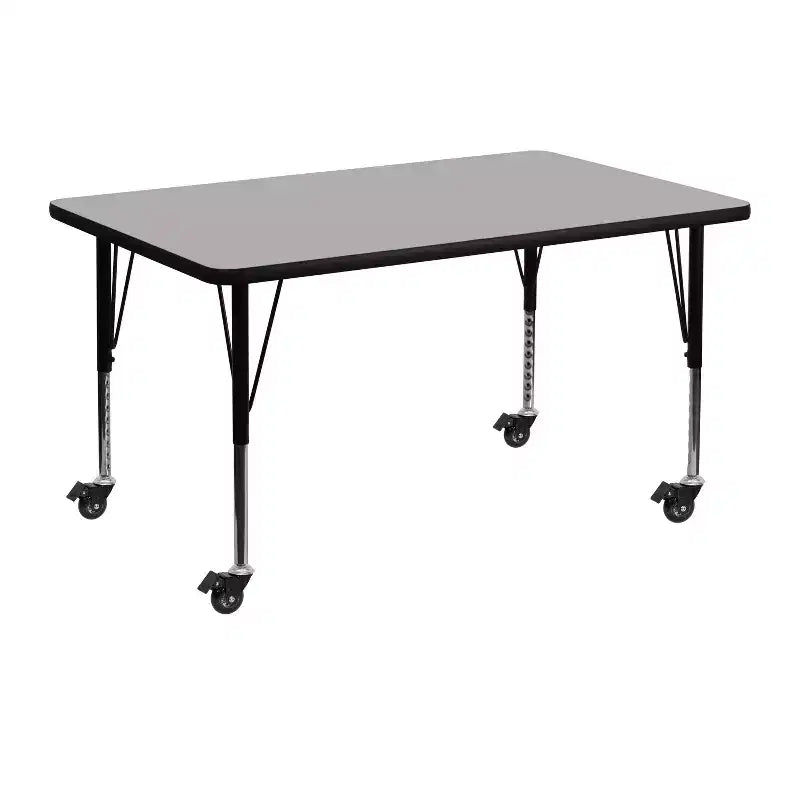 Flash Furniture Table d'activités rectangulaire mobile 30" l x 48" L en stratifié thermique - Pieds courts réglables en hauteur