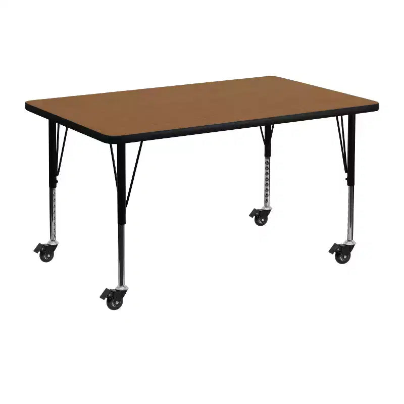 Flash Furniture Table d'activités rectangulaire mobile 30" l x 48" L en stratifié thermique - Pieds courts réglables en hauteur