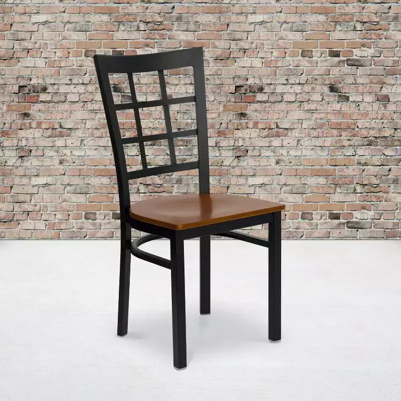 Chaise de restaurant Flash Furniture en métal noir avec dossier ajouré