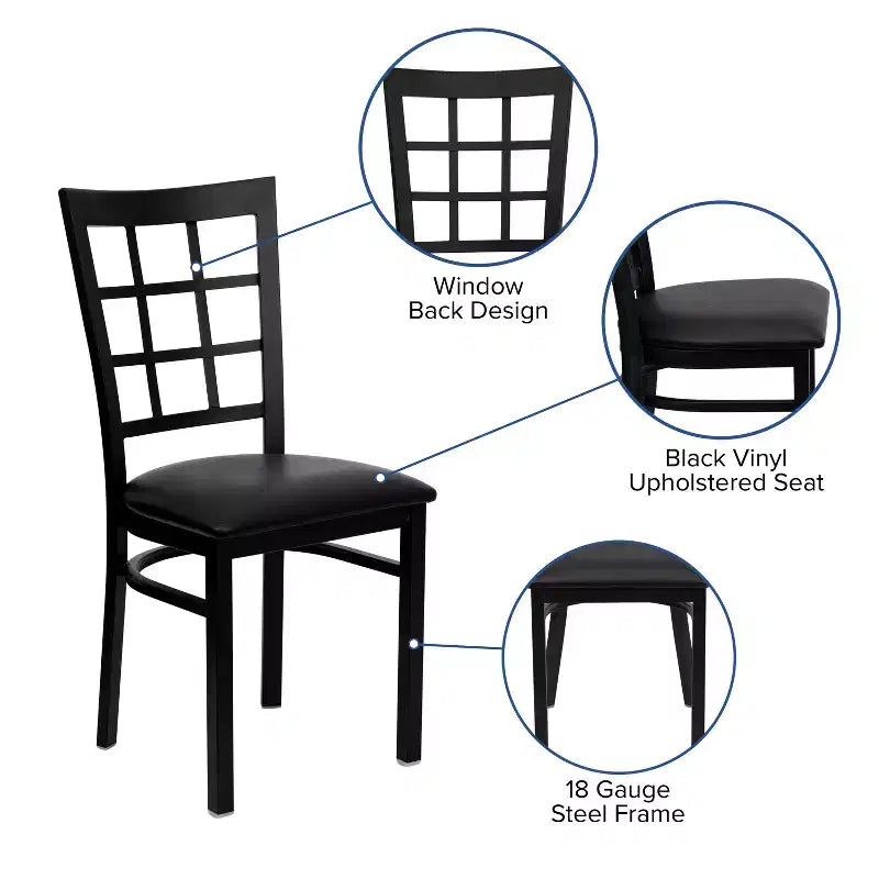 Chaise de restaurant Flash Furniture en métal noir avec dossier ajouré