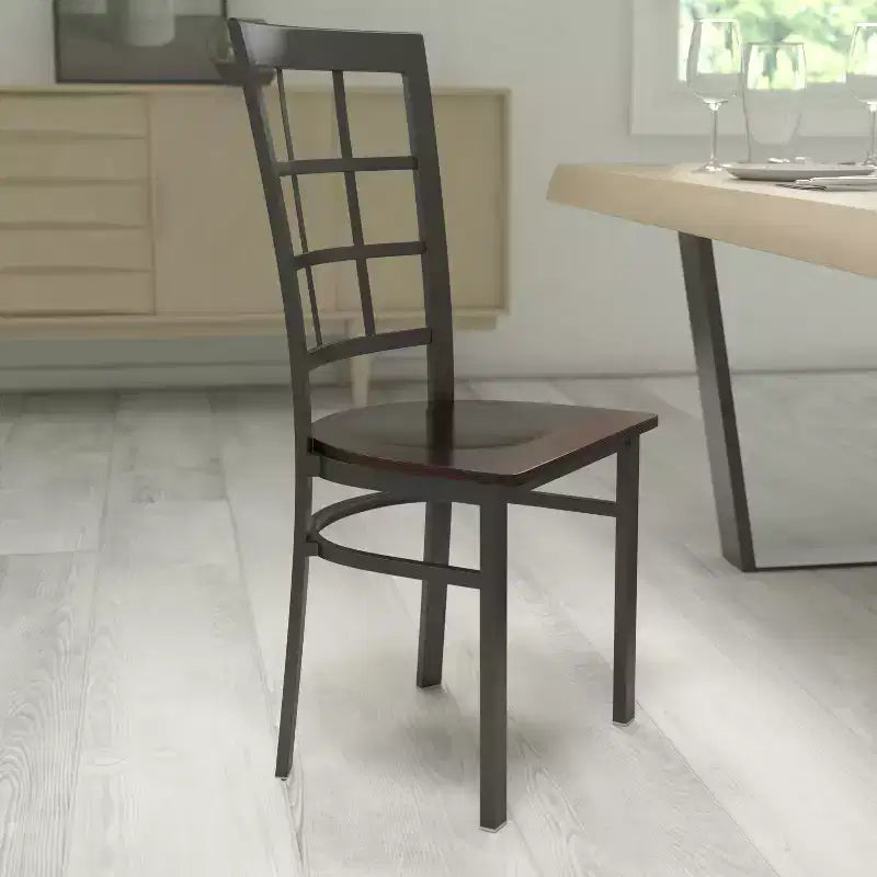 Chaise de restaurant Flash Furniture en métal noir avec dossier ajouré