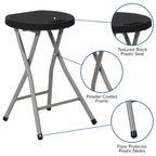 Tabouret pliant Flash Furniture avec assise en plastique noir et structure gris titane