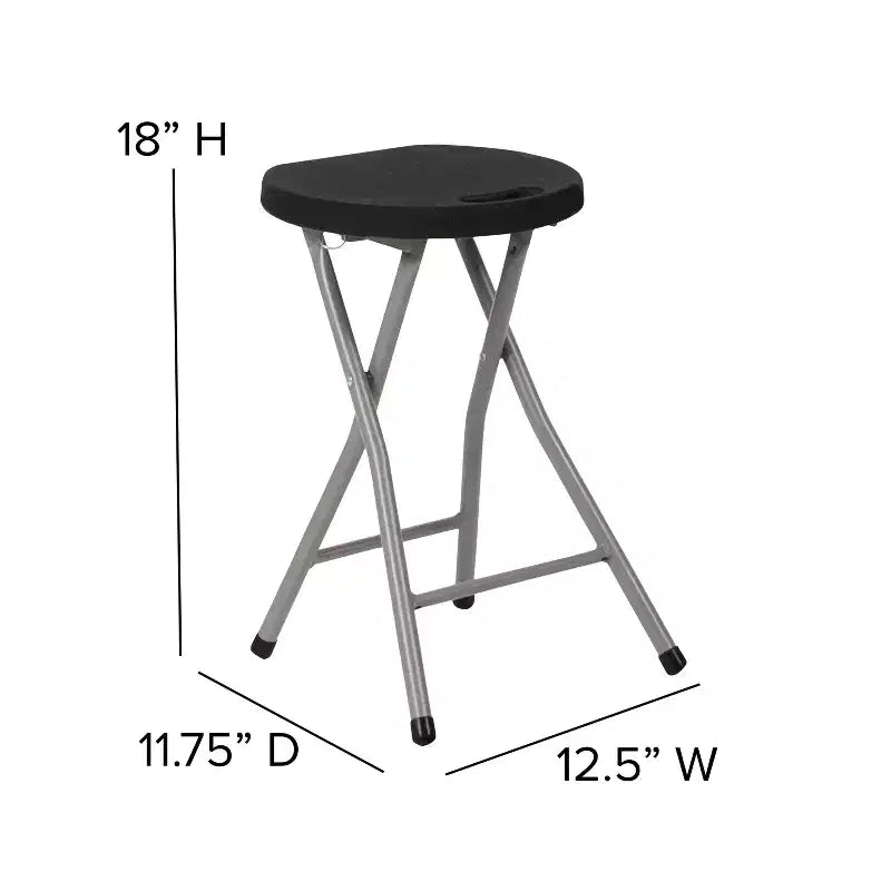 Tabouret pliant Flash Furniture avec assise en plastique noir et structure gris titane