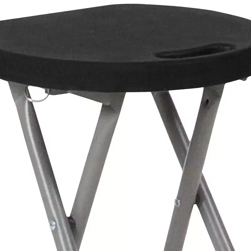 Tabouret pliant Flash Furniture avec assise en plastique noir et structure gris titane
