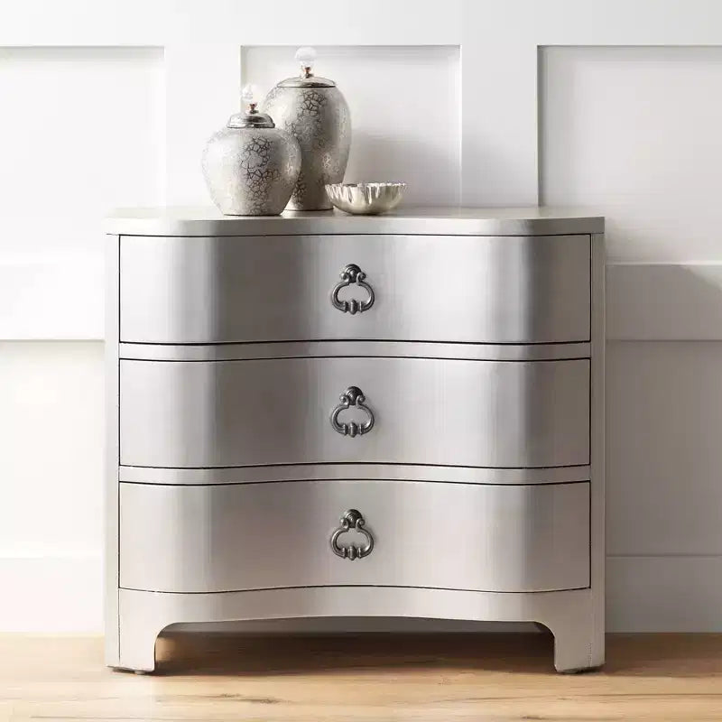 Coast to Coast City Lights Commode 3 tiroirs large 86 cm, finition feuille d'argent champagne