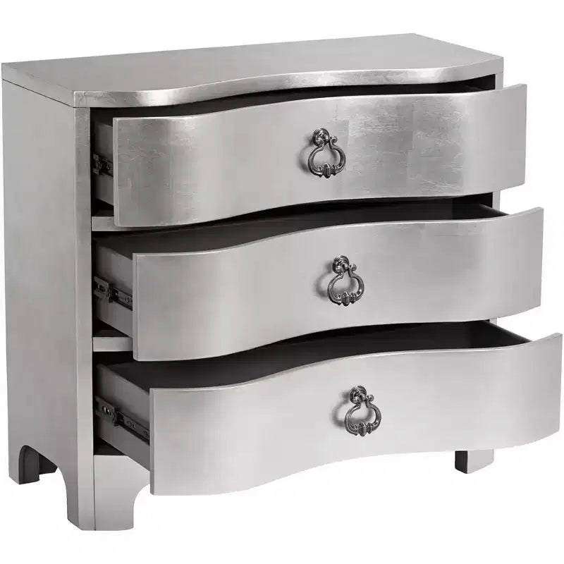 Coast to Coast City Lights Commode 3 tiroirs large 86 cm, finition feuille d'argent champagne