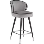 Studio 55D Elba Chrome Metal Bar Stool Black Silver 27 3/4 High Modern Gray Velvet Upholstered Cushion for Kitchen Counter Height Island Home Shed