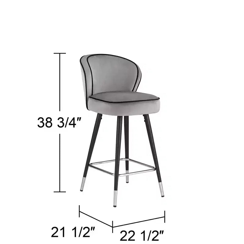Tabouret de bar Studio 55D Elba en métal chromé noir argent 70,5 cm de haut, rembourrage moderne en velours gris pour îlot de cuisine, comptoir, abri de jardin
