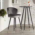 Tabouret de bar Studio 55D Elba en métal chromé noir argent 70,5 cm de haut, rembourrage moderne en velours gris pour îlot de cuisine, comptoir, abri de jardin