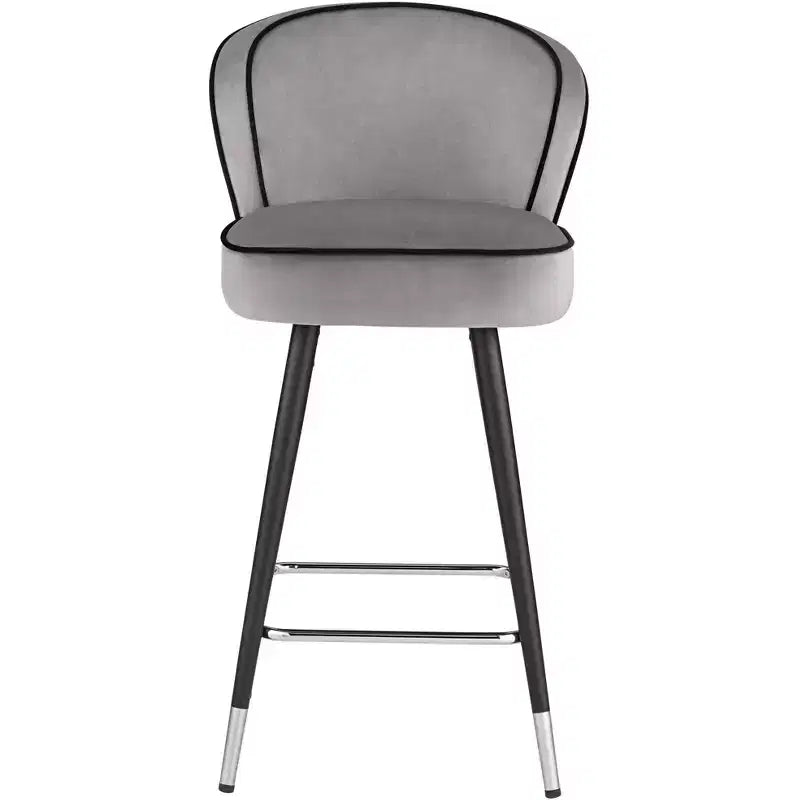 Tabouret de bar Studio 55D Elba en métal chromé noir argent 70,5 cm de haut, rembourrage moderne en velours gris pour îlot de cuisine, comptoir, abri de jardin