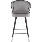 Tabouret de bar Studio 55D Elba en métal chromé noir argent 70,5 cm de haut, rembourrage moderne en velours gris pour îlot de cuisine, comptoir, abri de jardin
