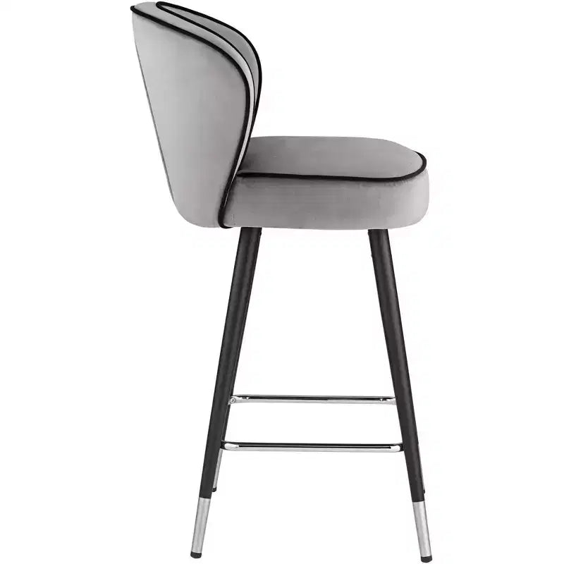 Tabouret de bar Studio 55D Elba en métal chromé noir argent 70,5 cm de haut, rembourrage moderne en velours gris pour îlot de cuisine, comptoir, abri de jardin