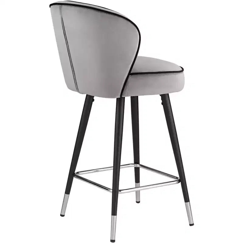 Tabouret de bar Studio 55D Elba en métal chromé noir argent 70,5 cm de haut, rembourrage moderne en velours gris pour îlot de cuisine, comptoir, abri de jardin