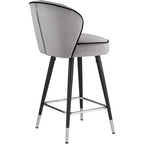 Tabouret de bar Studio 55D Elba en métal chromé noir argent 70,5 cm de haut, rembourrage moderne en velours gris pour îlot de cuisine, comptoir, abri de jardin