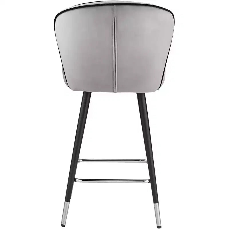 Tabouret de bar Studio 55D Elba en métal chromé noir argent 70,5 cm de haut, rembourrage moderne en velours gris pour îlot de cuisine, comptoir, abri de jardin