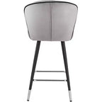 Tabouret de bar Studio 55D Elba en métal chromé noir argent 70,5 cm de haut, rembourrage moderne en velours gris pour îlot de cuisine, comptoir, abri de jardin