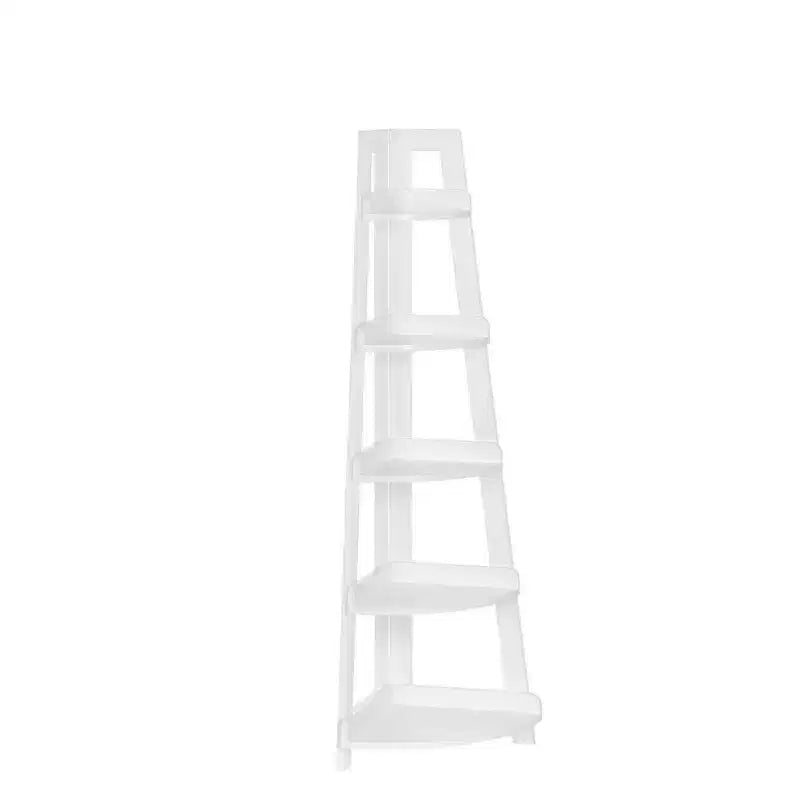 Étagère d'angle haute à 5 niveaux Amery avec étagère de présentation et rangement d'angle pour salle de bain, salon, bureau