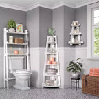 Étagère d'angle haute à 5 niveaux Amery avec étagère de présentation et rangement d'angle pour salle de bain, salon, bureau