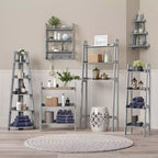 Étagère d'angle haute à 5 niveaux Amery avec étagère de présentation et rangement d'angle pour salle de bain, salon, bureau