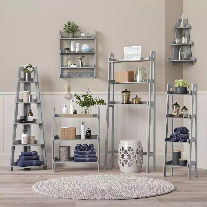 Amery 5 Tier Tall Corner Ladder Shelf Tower with Display Shelf and Corner Storage for Bathroom, Living Room, Office