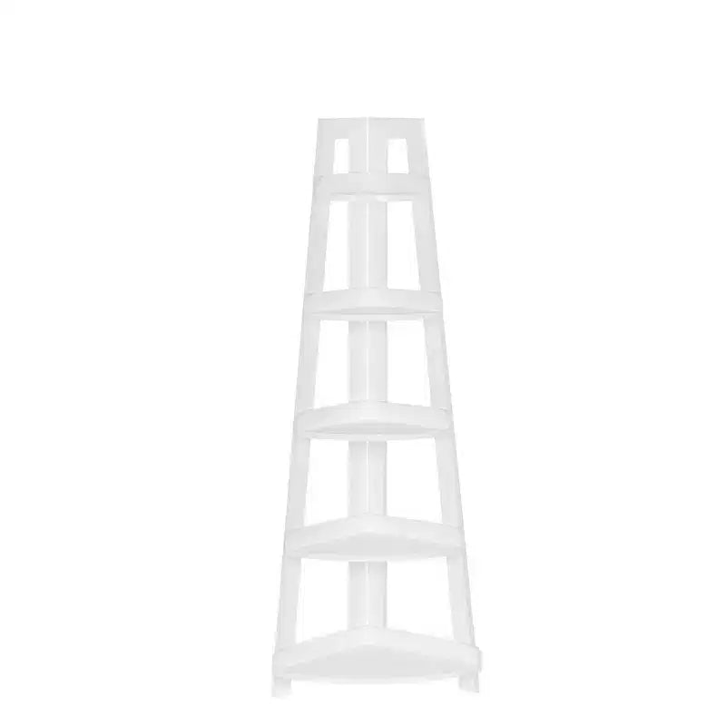 Étagère d'angle haute à 5 niveaux Amery avec étagère de présentation et rangement d'angle pour salle de bain, salon, bureau