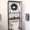 Étagère de salle de bain 3 tablettes en fer et placage avec rangement au-dessus des toilettes – Teck
