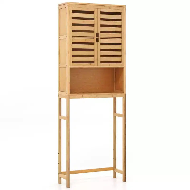 Meuble de rangement haut de salle de bain en bambou au-dessus des toilettes, étagère de rangement peu encombrante